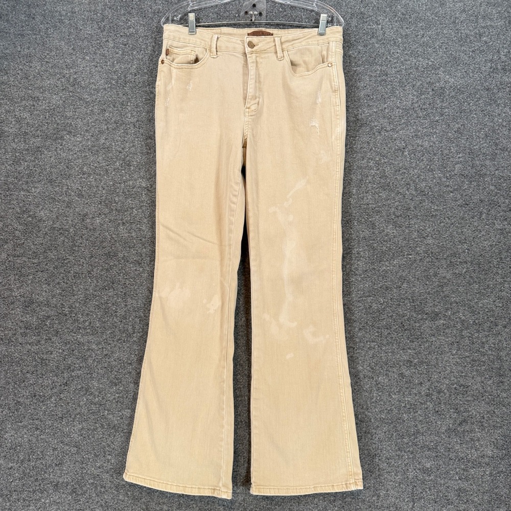 Judy Blue Jeans Women 13 Tan Garment Dyed Distressed Flare Leg Denim Casual Pant